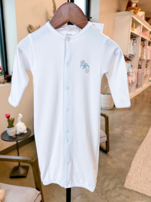 Blue Heirloom Rattle Pima Converter Gown | White