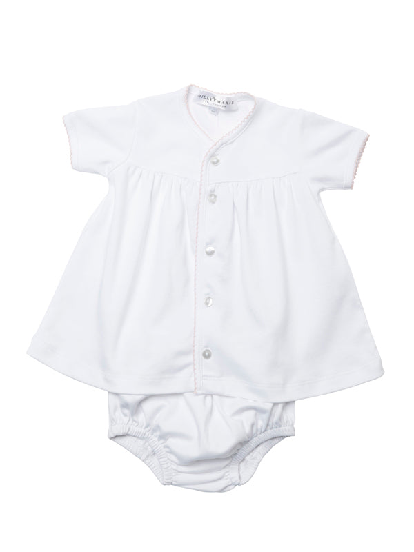 2 Piece Classic Layette Pima Set | White/Lt Pink