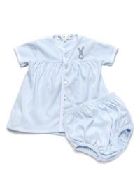 French Knot Blue Bunny Pima Diaper Set | Lt Blue