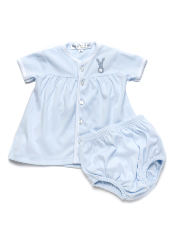 French Knot Blue Bunny Pima Diaper Set | Lt Blue