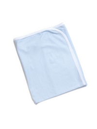Pima Cotton Picot Trim Baby Blanket - Lt Blue Mini Stripe