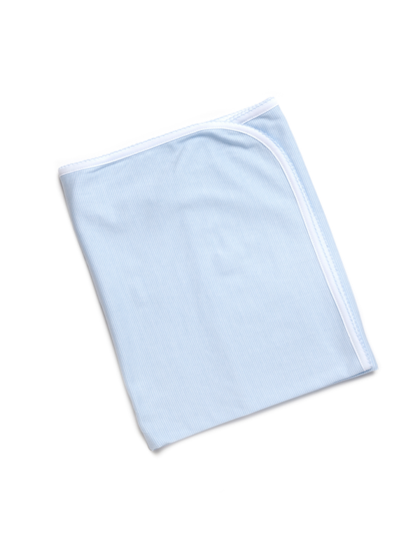Pima Cotton Picot Trim Baby Blanket - Lt Blue Mini Stripe