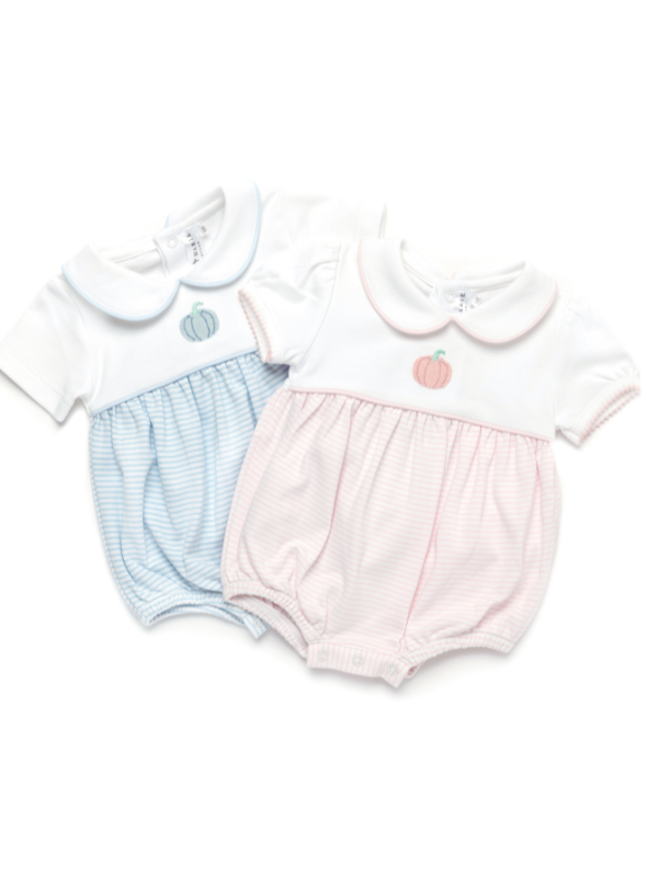 French Knot Pumpkin Pima Bubble | White/Lt Pink Stripe