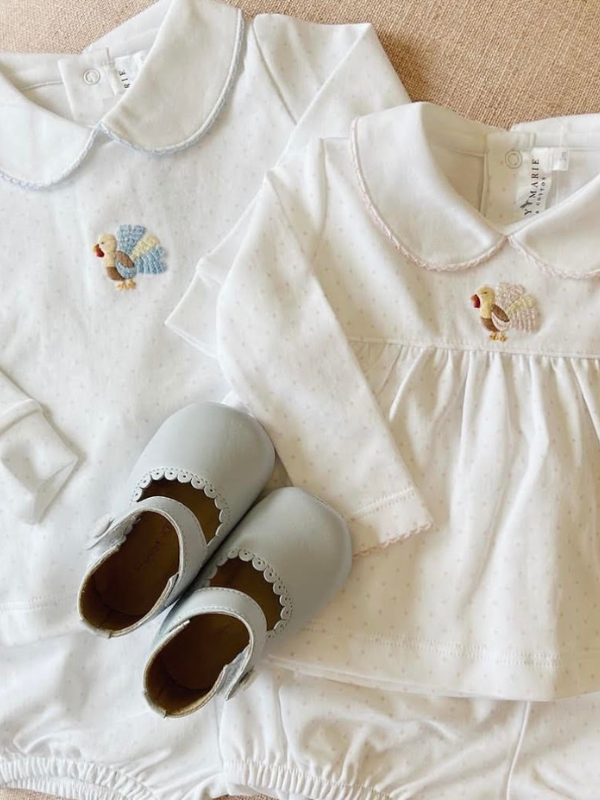 Blue Feather Turkey Pima Bloomer Set | Lt Blue Bitty Dot