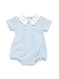 blue short sleeve baby bubble with pointed collar
