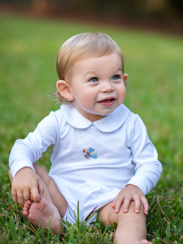 Blue Feather Turkey Pima Bloomer Set | Lt Blue Bitty Dot