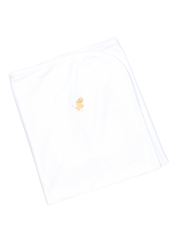 Boy Duck Pima Baby Blanket | White