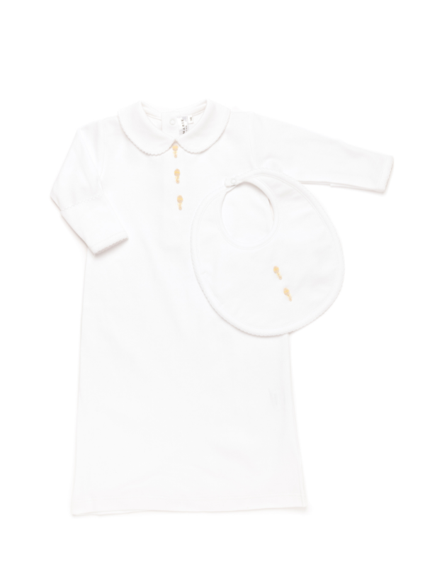 Ivory Baby Rattles Pima Bib - White