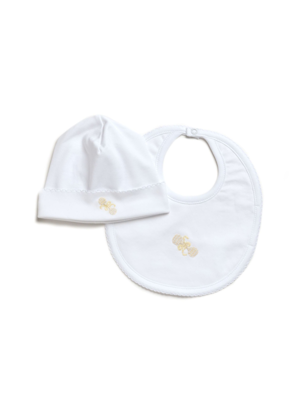 Ivory Heirloom Rattle Pima Baby Bib | White