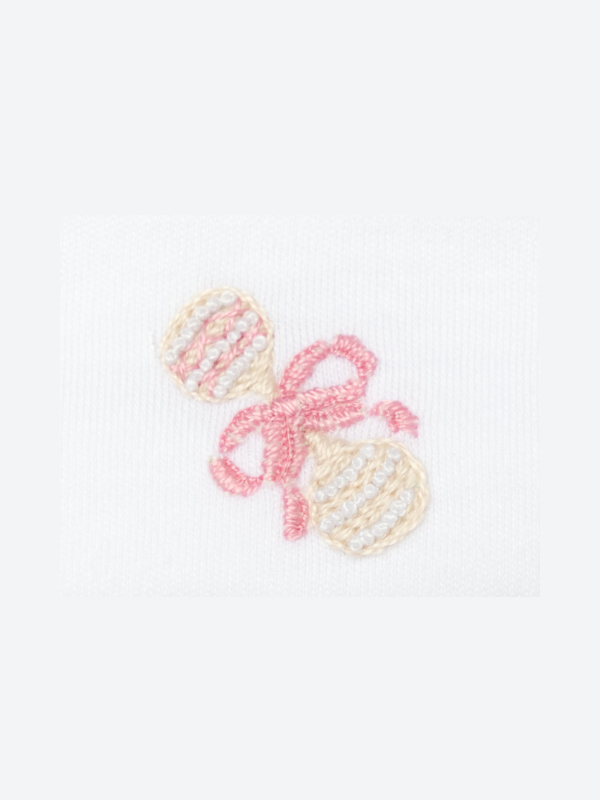 Pink Heirloom Rattle Collared Pima Footie | White