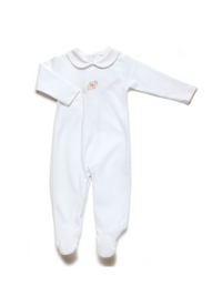 Pink Heirloom Rattle Collared Pima Footie | White