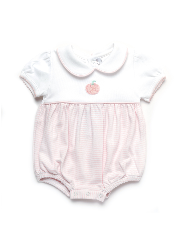 French Knot Pumpkin Pima Bubble | White/Lt Pink Stripe