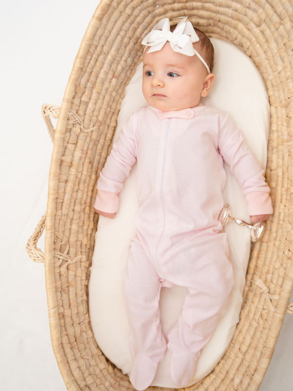 Footie Zipper Pima Baby Essential | Lt Pink Mini Stripe