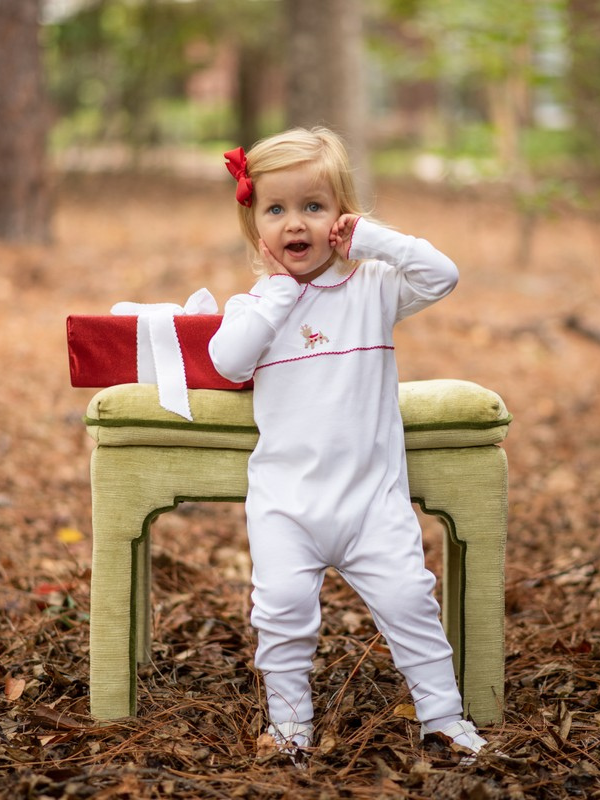 Holiday Reindeer Pima Playsuit | White