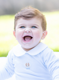 Spotted Boy Puppy Pima Playsuit | Lt Blue Mini Stripe