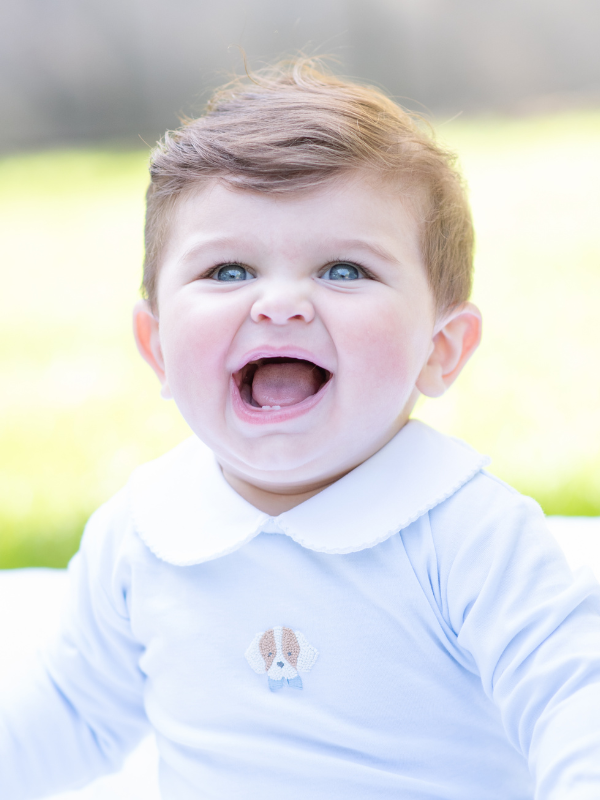 Spotted Boy Puppy Pima Playsuit | Lt Blue Mini Stripe