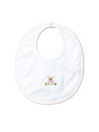 Pink Teddy Bear Pima Bib | White/Lt Pink