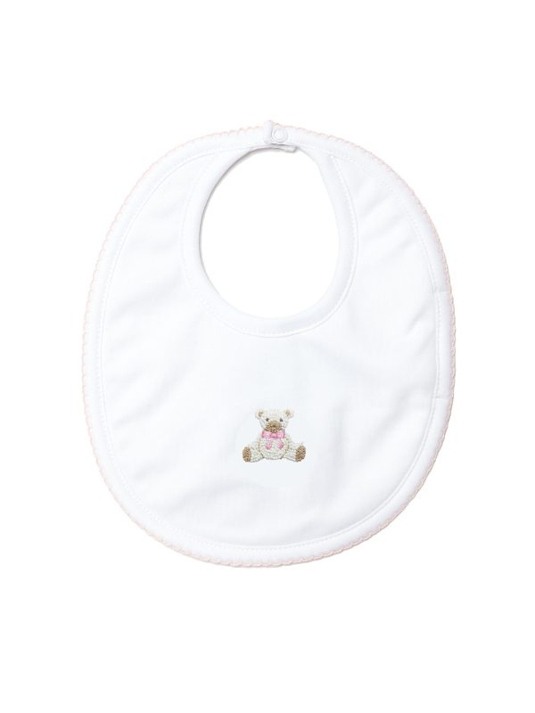 Pink Teddy Bear Pima Bib | White/Lt Pink