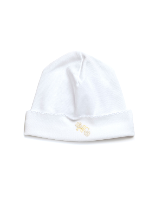 Ivory Heirloom Rattle Pima Baby Hat | White