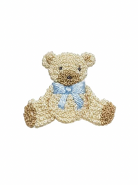 Blue Teddy Bear Pima Collared Footie | White/Lt Blue