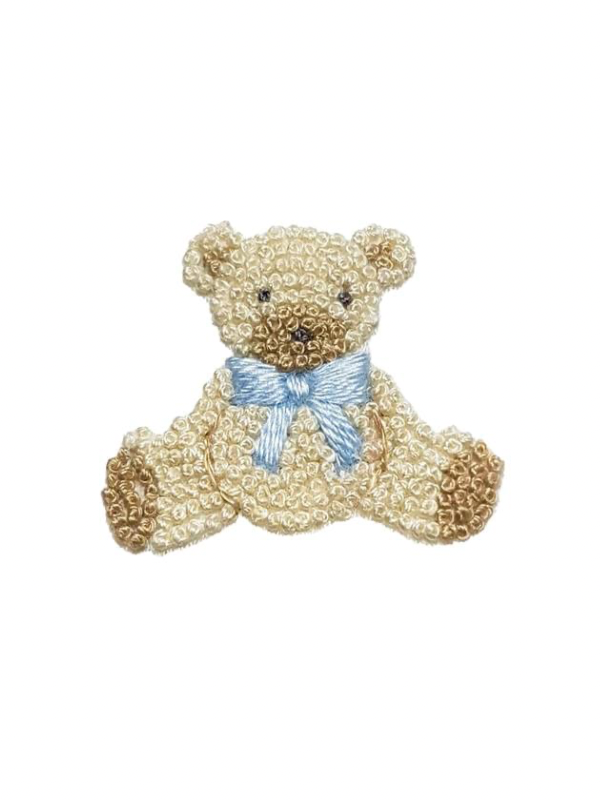 Blue Teddy Bear Pima Collared Footie | White/Lt Blue
