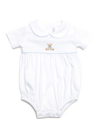 Blue Teddy Bear Pima Bubble | White/Lt Blue