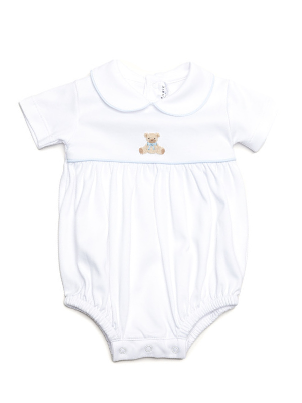 Blue Teddy Bear Pima Bubble | White/Lt Blue