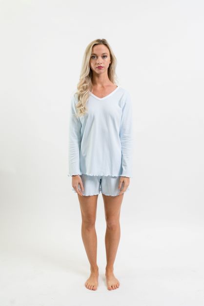 Women's Pima Long Sleeve Short Set | Lt Blue