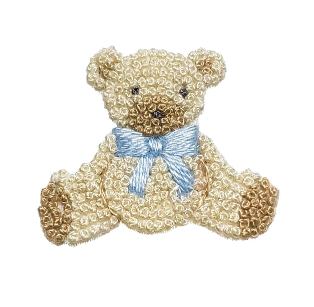 Blue Teddy Bear Pima Collared Footie | White/Lt Blue