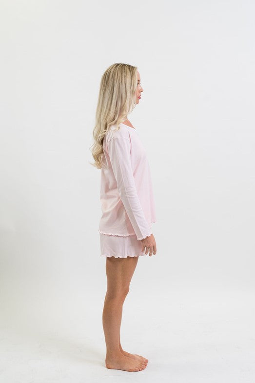 Women's Pima Long Sleeve Short Set | Lt Pink