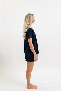 Women's Pima V-Neck Pajama Short Set | Navy
