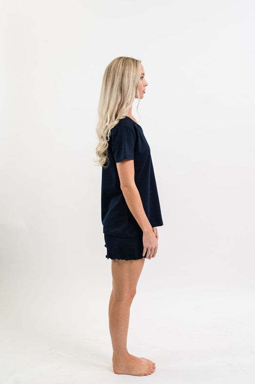 Women's Pima V-Neck Pajama Short Set | Navy