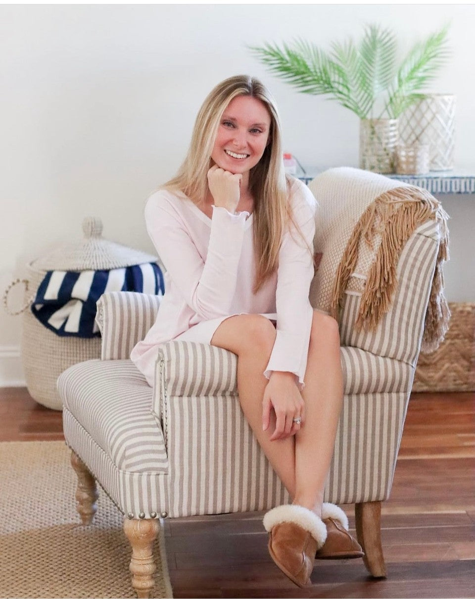 Women's Pima Long Sleeve Nightgown | Lt Pink Mini Stripe