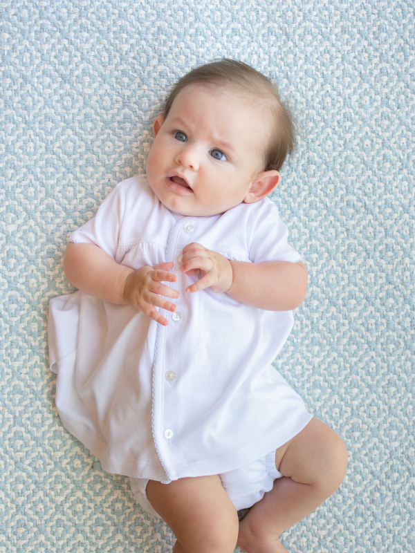 2 Piece Classic Layette Pima Set | White/Lt Blue