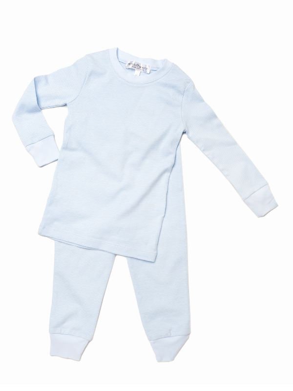 2 Piece Long Loungewear Set | Lt Blue Mini Stripe