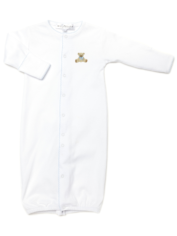 Blue Teddy Bear Pima Converter Gown | White/Lt Blue