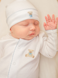 Blue Teddy Bear Pima Converter Gown | White/Lt Blue