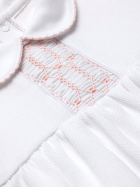 Clara Hand Smocked Special Knit Bubble | White/Lt Pink
