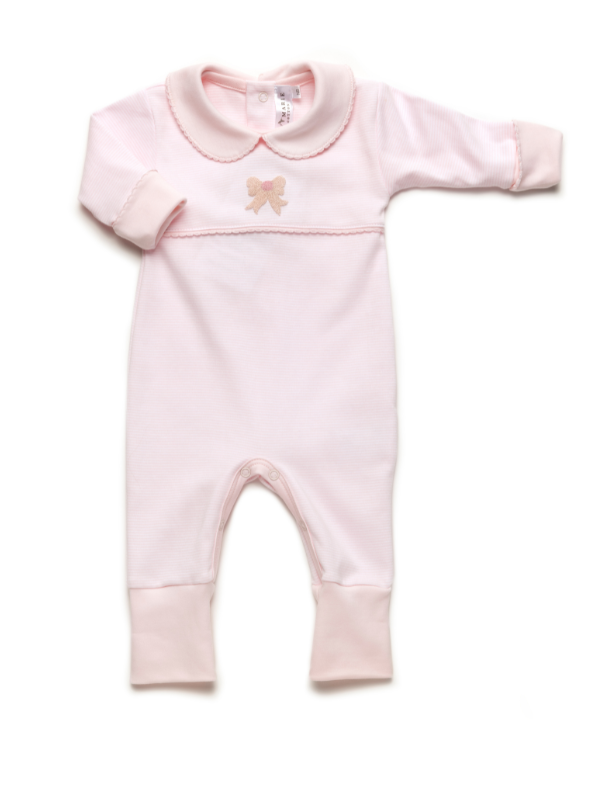 Classic Bow Pima Playsuit | Lt Pink Mini Stripe