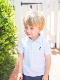 Cowboy Boot Striped Pima Baby Polo | Lt Blue Mini Stripe