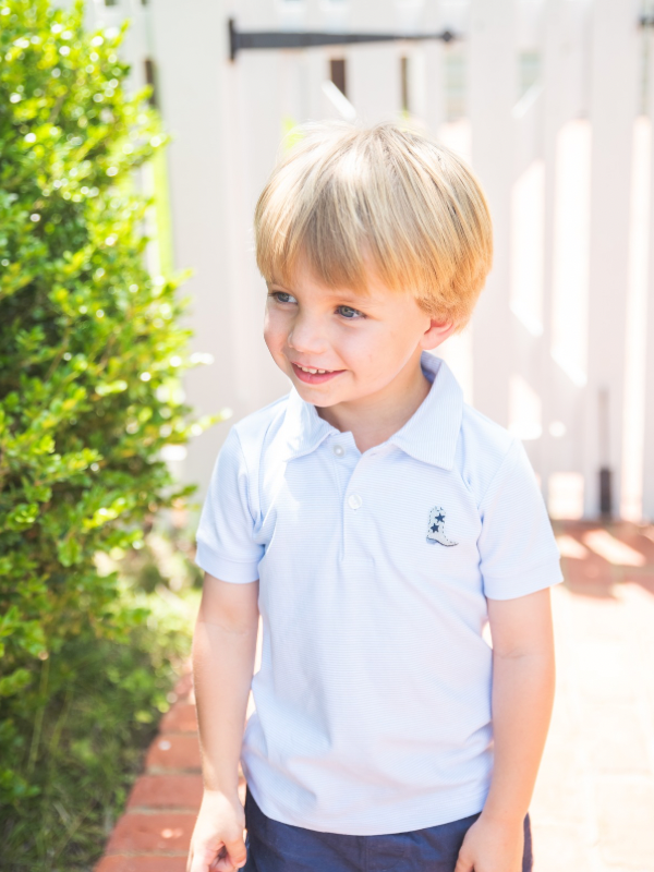 Cowboy Boot Striped Pima Baby Polo | Lt Blue Mini Stripe