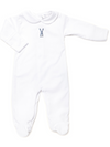 French Knot Blue Bunny Collared Pima Footie | White/Lt Blue