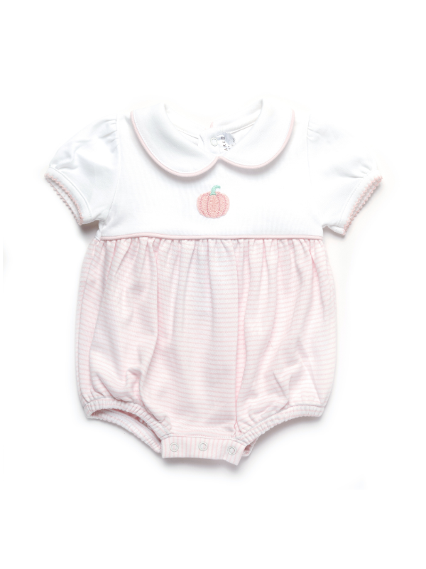 French Knot Pumpkin Pima Bubble | White/Lt Pink Stripe