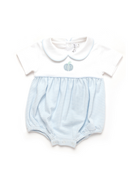 French Knot Pumpkin Pima Bubble | White/Lt Blue Stripe