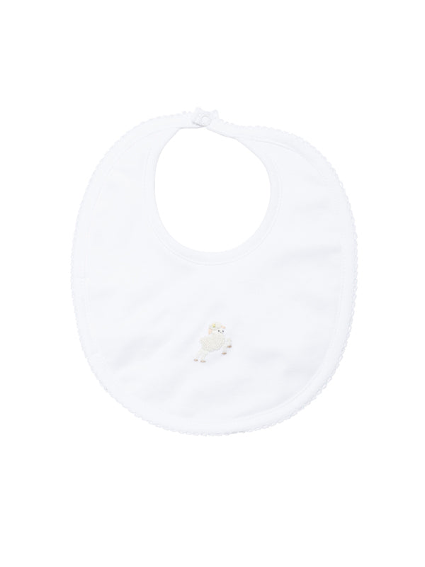 Jumping Lamb Pima Baby Bib | White