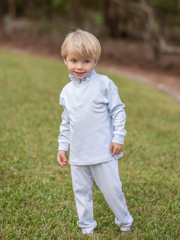 Mallard Boy Duck Half Zip Pullover Set | Lt Blue Mini Stripe/Lt Blue