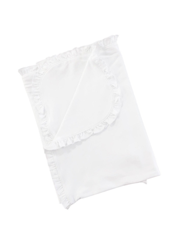 Pima Cotton Ruffle Trim Baby Blanket | White