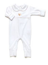 Pink Feather Turkey Pima Playsuit | Lt Pink Bitty Dot