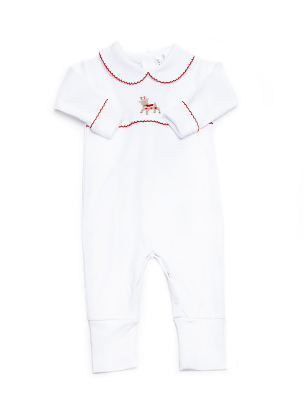 Holiday Reindeer Pima Playsuit | White