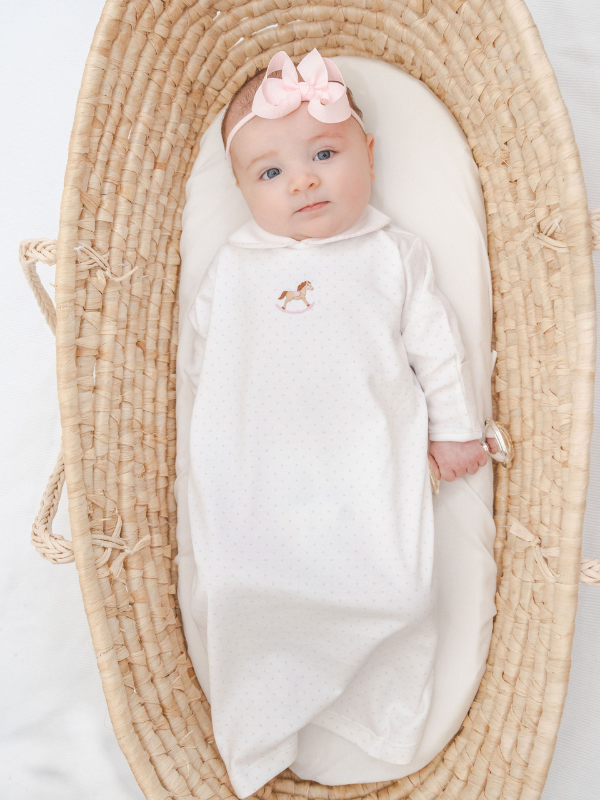 Rocking Horse Pima Day Gown | Lt Pink Bitty Dot